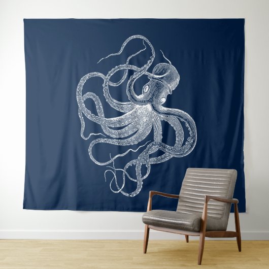 Witte octopus illustratie tapestry wandkleed (In Situ (horizontaal))