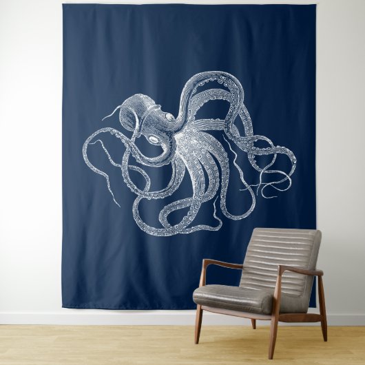 Witte octopus illustratie tapestry wandkleed (In situ)