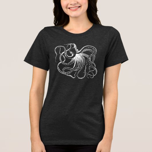 Witte octopus illustratie Tri-Blend shirt (Voorkant)