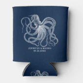 Witte octopus met een aangepaste marineblauwe teks blikjeskoeler (Voorkant)