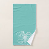 Witte octopus-nautische illustratie op blauw-groen bad handdoek (Handdoek)