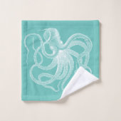 Witte octopus-nautische illustratie op blauw-groen bad handdoek (Wasdoekje)
