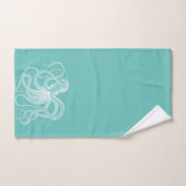 Witte octopus-nautische illustratie op blauw-groen bad handdoek (Handdoek)