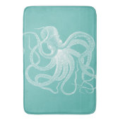 Witte octopus-nautische illustratie op blauw-groen badmat (Voorkant Verticaal)