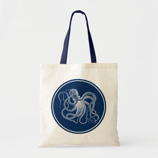 Witte  Octopus Navy-blue Circle Tote Bag (Voorkant)