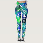 Witte octopus op blauw groen - Leggings (Voorkant)
