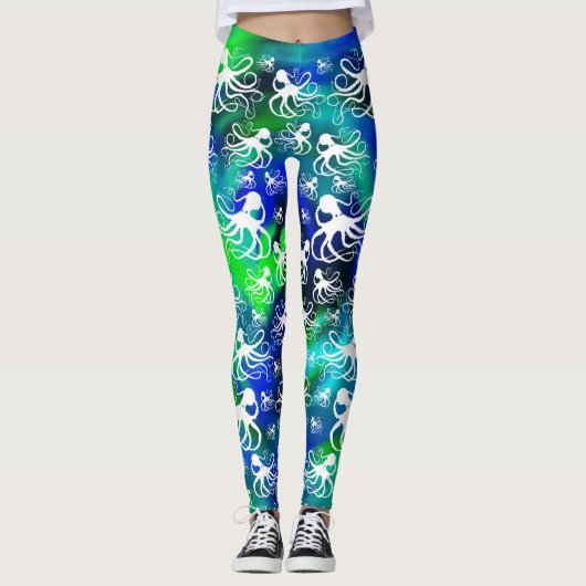 Witte octopus op blauw groen - Leggings (Voorkant)