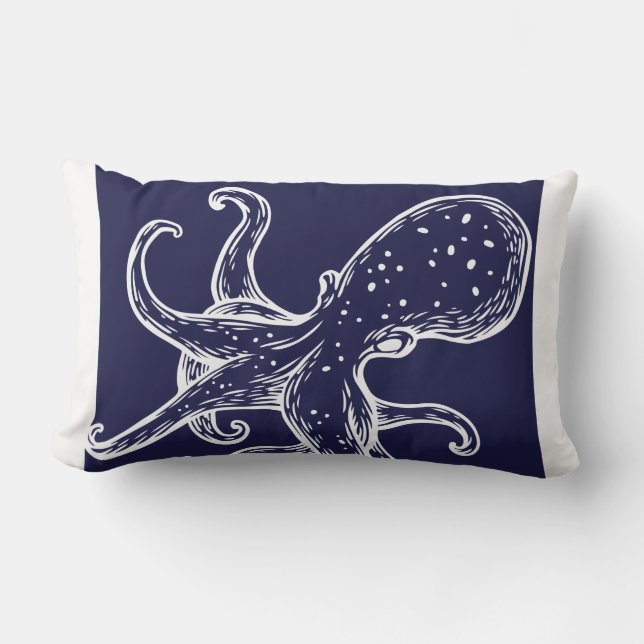 Witte octopus op de zee blauw-nautisch buitenkussen (Voorkant)