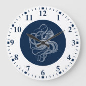 Witte octopus op donkerblauw grote klok (Voorkant)