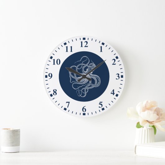 Witte octopus op donkerblauw grote klok (Huis)