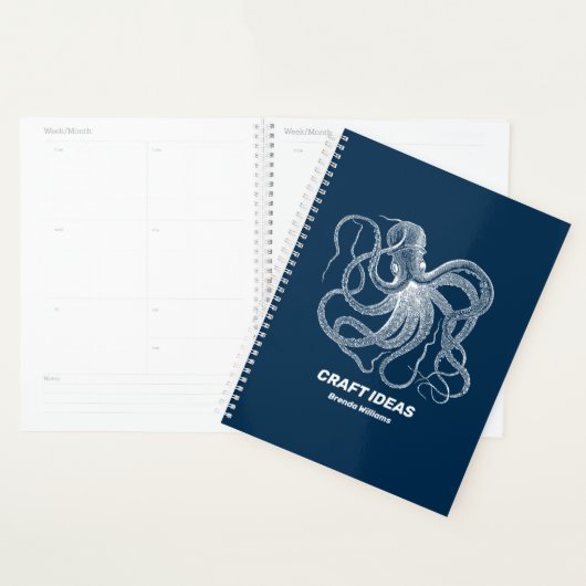 Witte octopus op donkerblauw planner (Display)