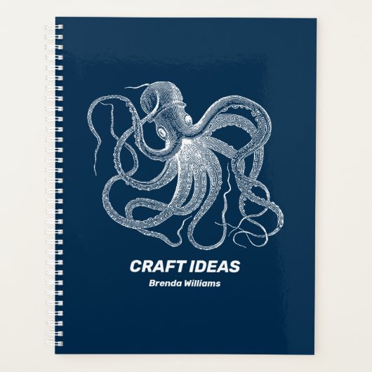 Witte octopus op donkerblauw planner (Voorkant)