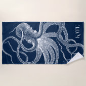 Witte octopus op een blauwe achtergrond strandlaken (Voorkant)