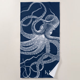 Witte octopus op een blauwe achtergrond strandlaken