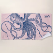 Witte octopus op een blauwe achtergrond strandlaken (Voorkant)