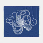 witte octopus op marineblauw fleece deken (Voorkant (Horizontaal))