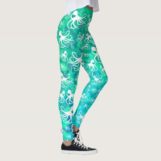 Witte octopus op Seafoam - Leggings (Rechts)