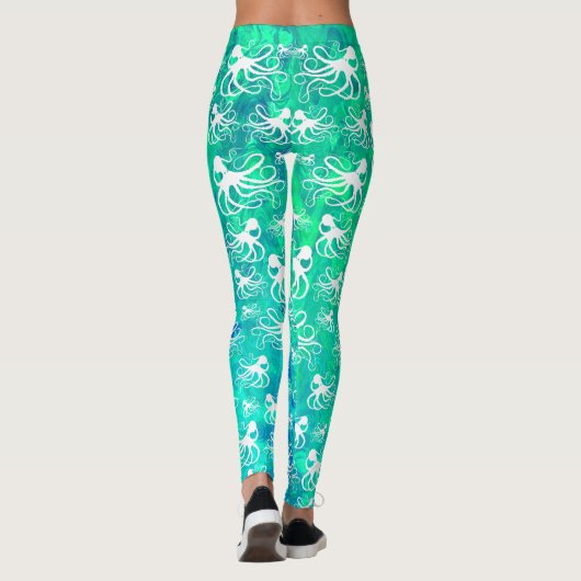Witte octopus op Seafoam - Leggings (Achterkant)