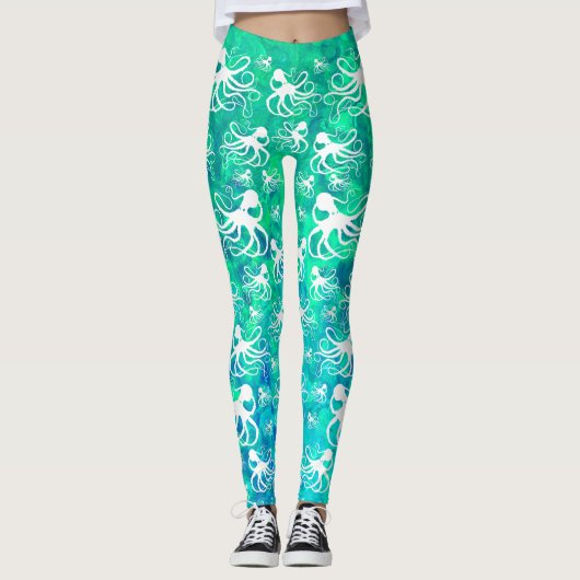 Witte octopus op Seafoam - Leggings (Voorkant)