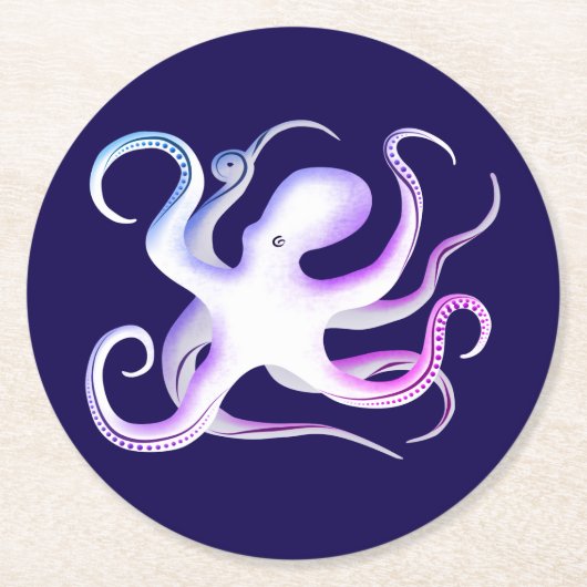 Witte octopus ronde kartonnen onderzetter (Voorkant)