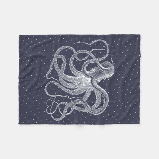  witte octopus & Stippen Patroon Fleece Deken (Voorkant (Horizontaal))
