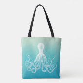 witte octopus Waterverf Aqua Blue Ombre Tote Bag (Achterkant)