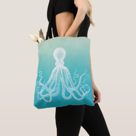  witte octopus Waterverf Aqua Blue Ombre Tote Bag