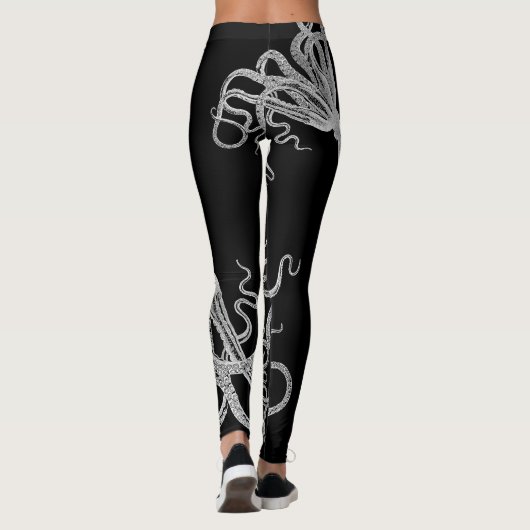 Witte octopus zwarte Leggings (Achterkant)