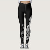Witte octopus zwarte Leggings (Voorkant)