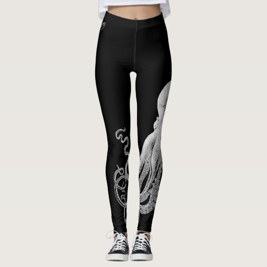 Witte octopus zwarte Leggings (Voorkant)