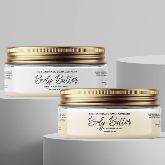 Witte of heldere body butter jar label 1" x 7"