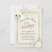 Witte of Peach Rozen & Eucalyptus Boho Wedding Save The Date (Voorkant)