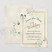 Witte of Peach Rozen & Eucalyptus Boho Wedding Save The Date (Voorkant / Achterkant)