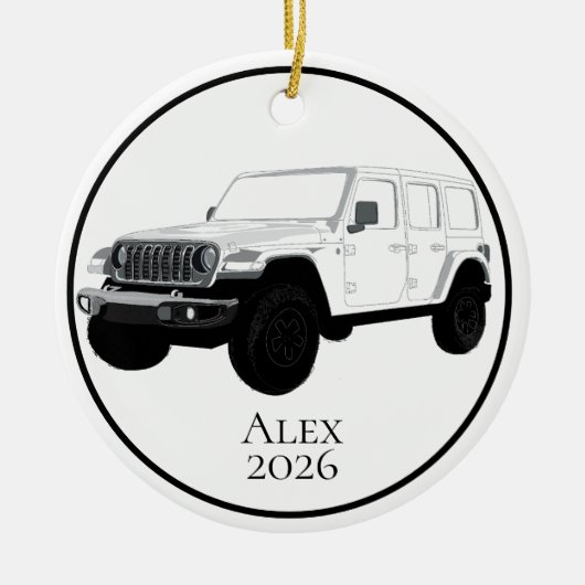 Witte offroad utility vehicle 7-sleuven grille keramisch ornament (Voorkant)