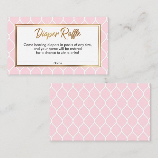 Witte Ogee & Gold Folie, Roze Luier Raffle Kaarten (Voorkant / Achterkant)