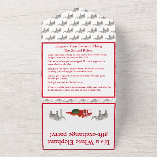 Witte olifant all in one uitnodiging (Buitenkant)