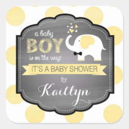 Witte Olifant Bow-stropdas Dot Baby shower Vierkante Sticker
