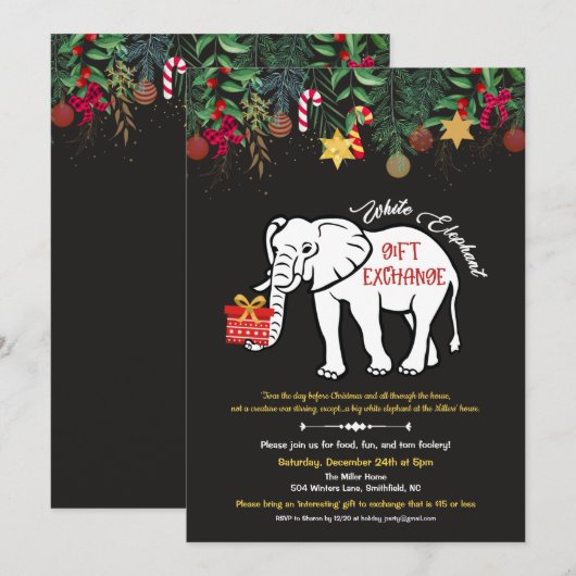 Witte Olifant Cadeau Uitnodiging (Voorkant / Achterkant)