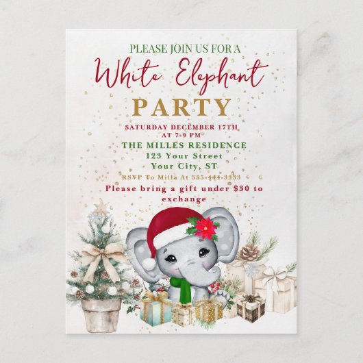 Witte Olifant Cadeau Uitwisseling Feest Briefkaart (Voorkant)