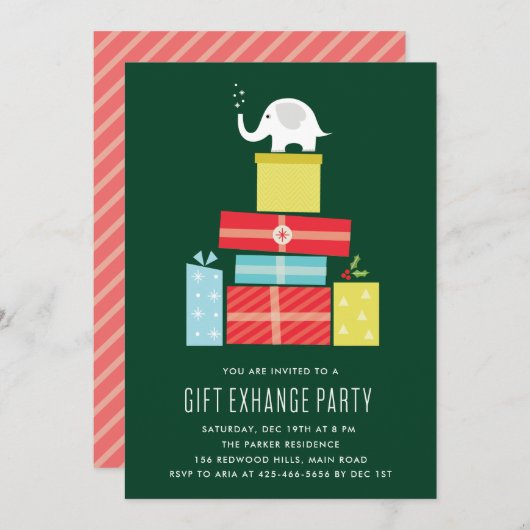 Witte olifant cadeau uitwisseling Feest uitnodigin Kaart (Voorkant / Achterkant)