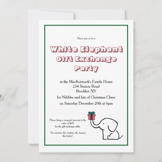 Witte Olifant Cadeau Uitwisseling Kerstfeest Kaart (Voorkant)