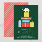 Witte olifant cadeau uitwisseling Party Invite_pin Kaart (Voorkant / Achterkant)