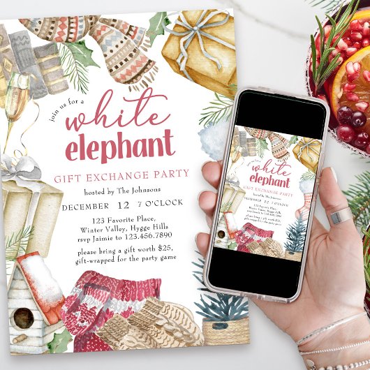 Witte olifant Cozy kerstcadeau Exchange Party Kaart