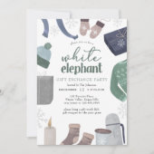 Witte olifant Cozy Winter Gift Exchange Party Kaart (Voorkant)