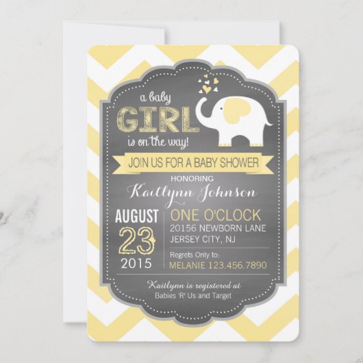 Witte olifant en Chevron-Baby shower Kaart (Voorkant)
