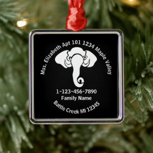 Witte Olifant Familie Thuis Adres Republikein Metalen Ornament