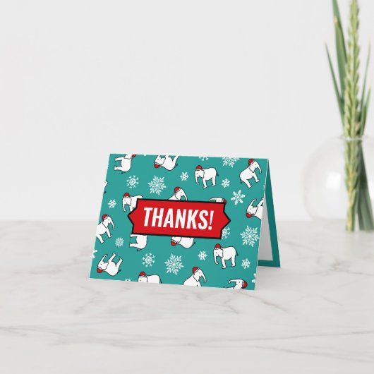 Witte Olifant Feest Kerst (Turquoise) Bedankt Kaart (Voorkant)
