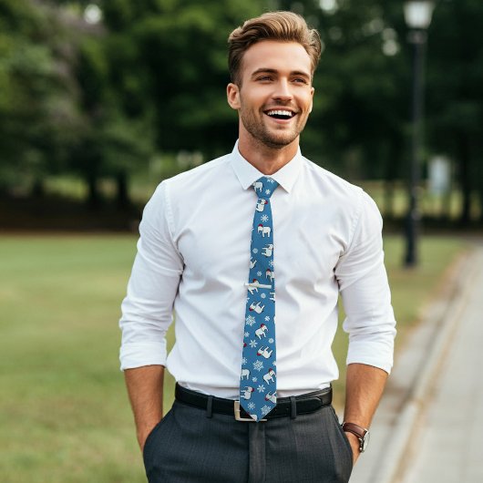 Witte Olifant Feest Kerstmis (Blauw) Necktie Stropdas