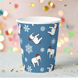 Witte Olifant Feestje Kerst (Blauw) Papieren Beker