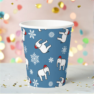 Witte Olifant Feestje Kerst (Blauw) Papieren Beker